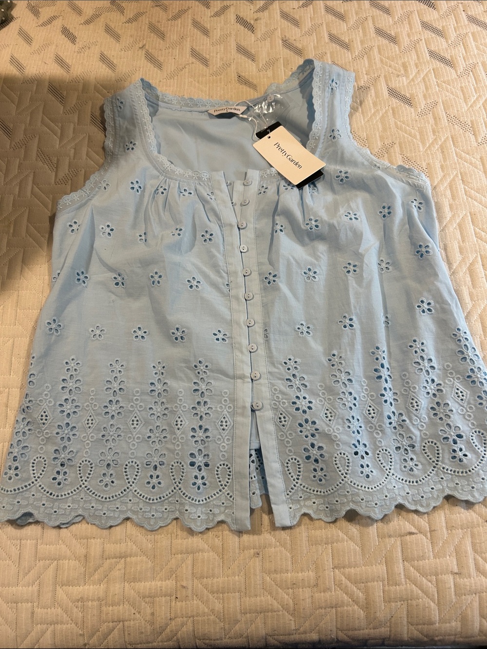PrettyGarden Light Blue Eyelet Button-Front Camisole